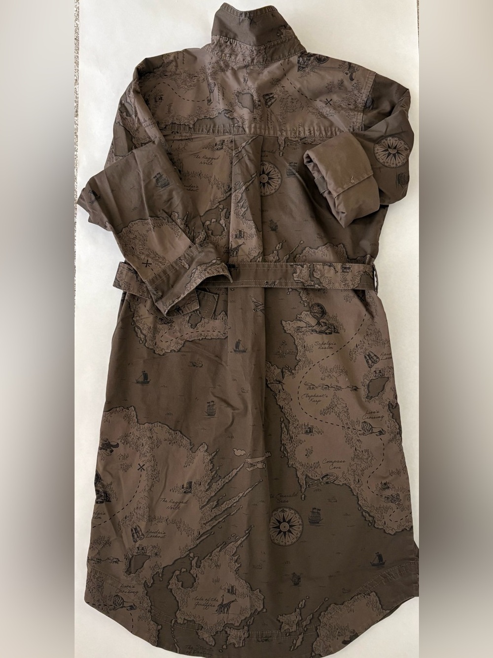 Banana Republic Brown Map-Print Belted Utility Midi Dress Women’s M